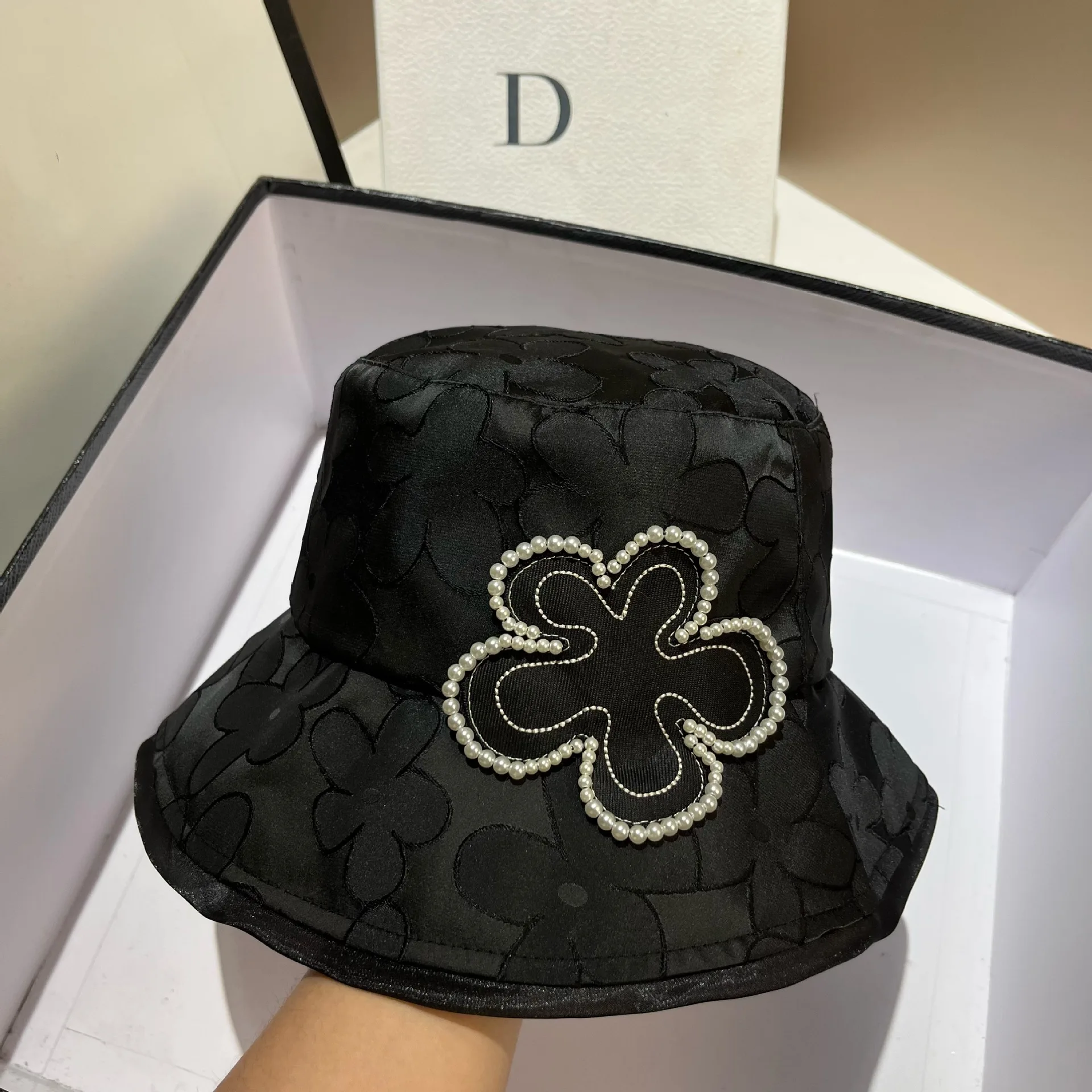 Luxury Pearls Panama Bucket Hat Designer Brand Women Summer