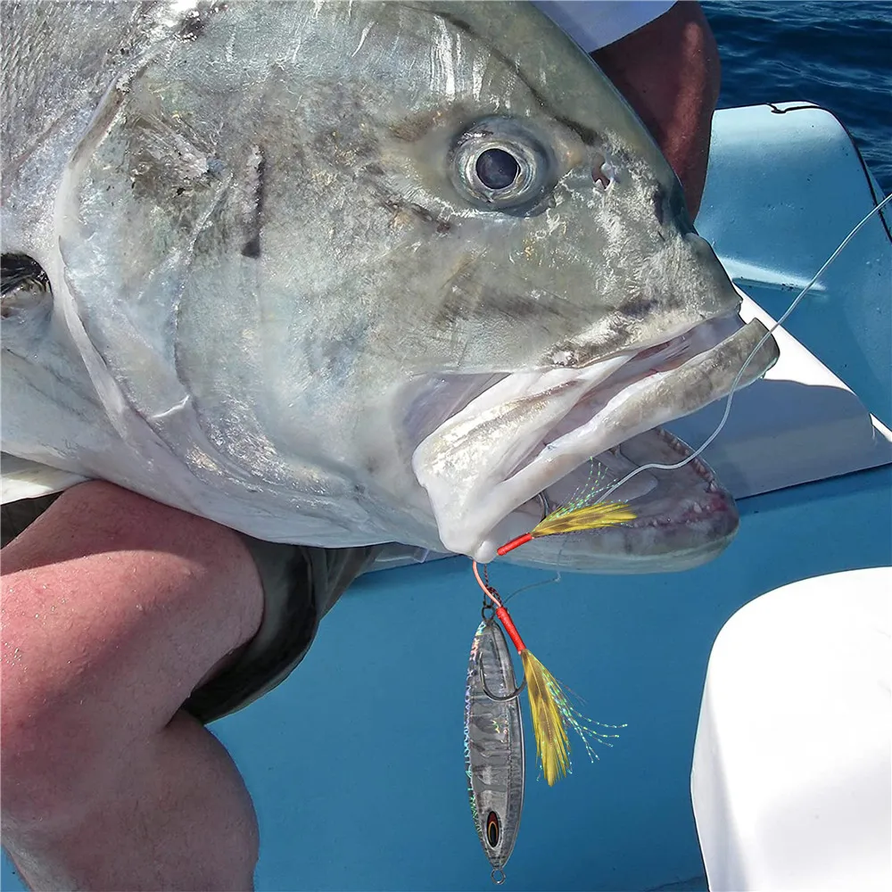 60/80 Stück Hilfshaken für langsames Jigging Salzwasser Metall Jig Köder Angelhaken Bass Stacheldraht Fliegen Angelhaken Tackle – Detail 6
