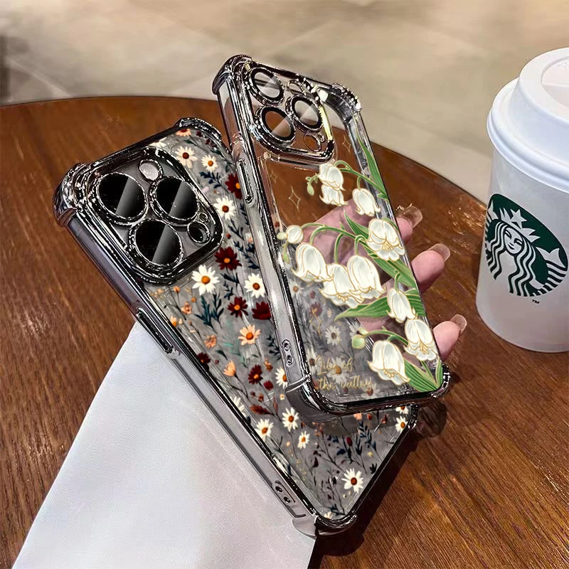 Flower Plating Transparent Phone Case Cover