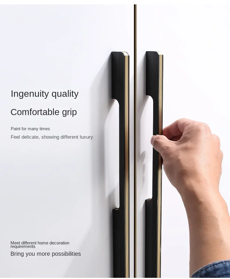 Description Picture 4 of itemCabinet Drawer Handle Black Gold Sliver Gold Extended Home Improvement Wardrobe Door Handle Kitchen Cabinet Door Knob