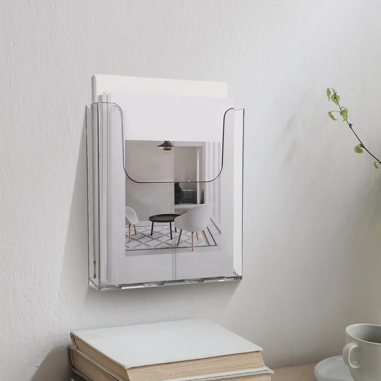 2Pcs 아크릴 벽걸이 파일 정리함 투명 전단지 홀더 공간 절약형 수직 문서 디스플레이 랙 사무실 쇼핑몰 학교용