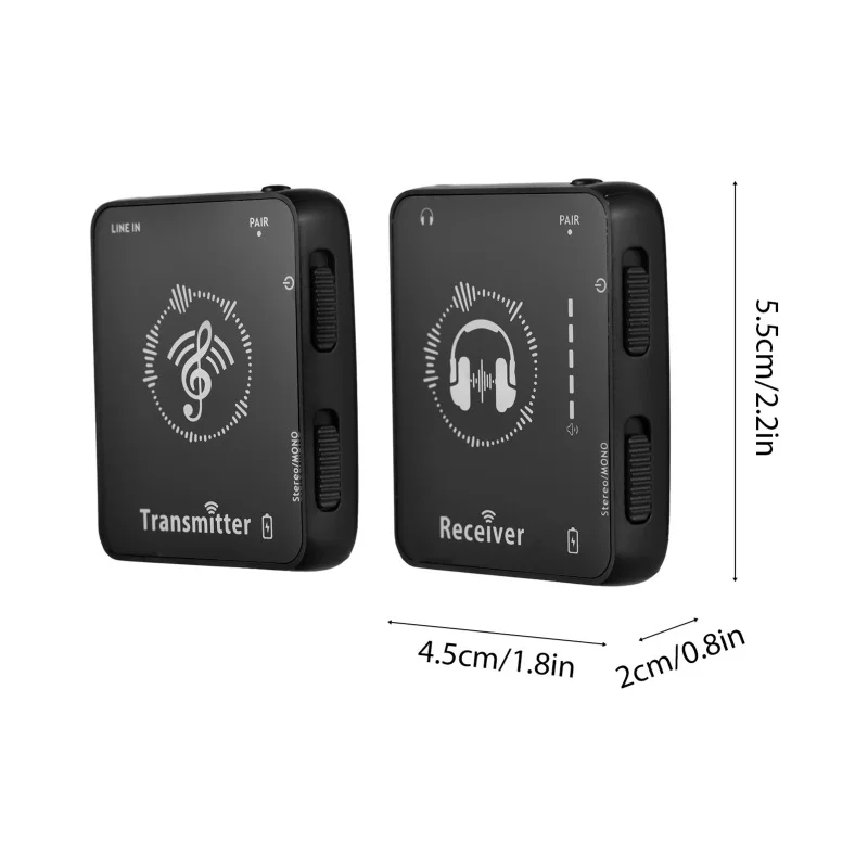 2.4GHz Wireless Earphone Monitor Transmission System Rechargeable Transmitter Receiver Mono/Stereo Switch 30m/98ft Transmission