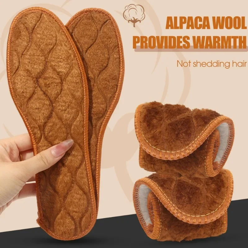 1-3pairs Alpaca Wool Winter Warm Insoles Men Plush Thermal Comfortable Breathable Sweat Absorption Thick Cotton Embossed Insole
