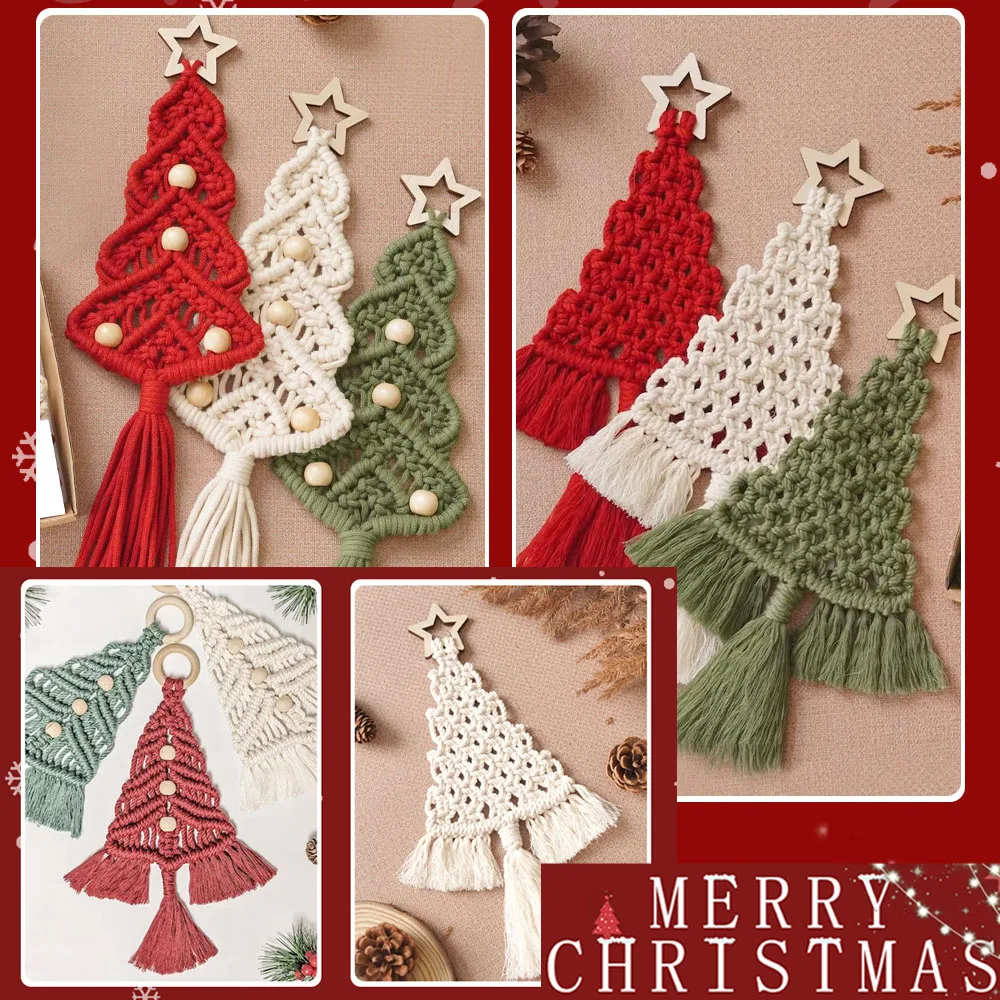 Christmas Tree Macrame DIY Kit for Beginners Christmas Tree Hanging Ornaments for Holiday Wall Hanging, Come with Step by Step