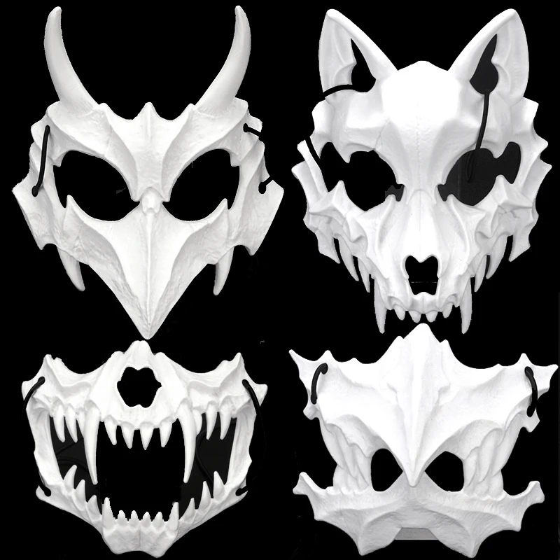 Halloween Skull Party Mask Anime Dragon God Skeleton Half Face Masks Bone Skull Animals Mask Cosplay Dance Prom Costume Props