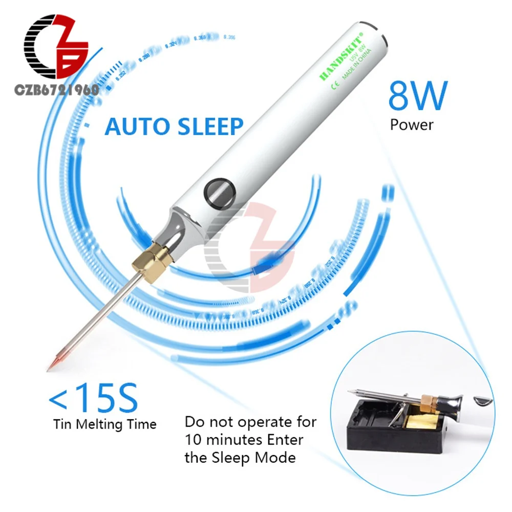 

5V 8W USB Powered Welding Iron Pen Hand Soldering Gun Quick Heating Tool Kit Outdoor Soldering Tools with Soldering Station