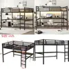 queen size bellemave loft bed with desk, suitable for adults, kids, and teens, metal frame, black 1