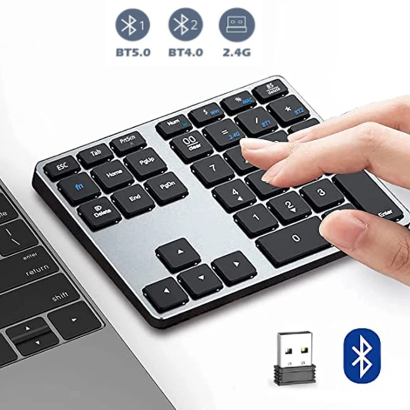 Teclado Numpad de Alumínio de 35 Teclas para Contadores Teclado Numpad Numpad sem Fio Recarregável Bluetooth Numérico para Mac Windows