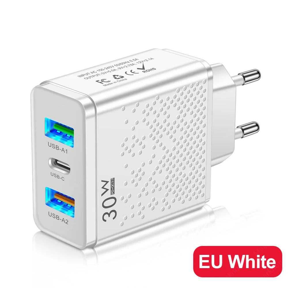 ตัวเลือกสินค้า อะแดปเตอร์ชาร์จเร็ว 30W 3 พอร์ต รองรับ iPhone Samsung Huawei Xiaomi