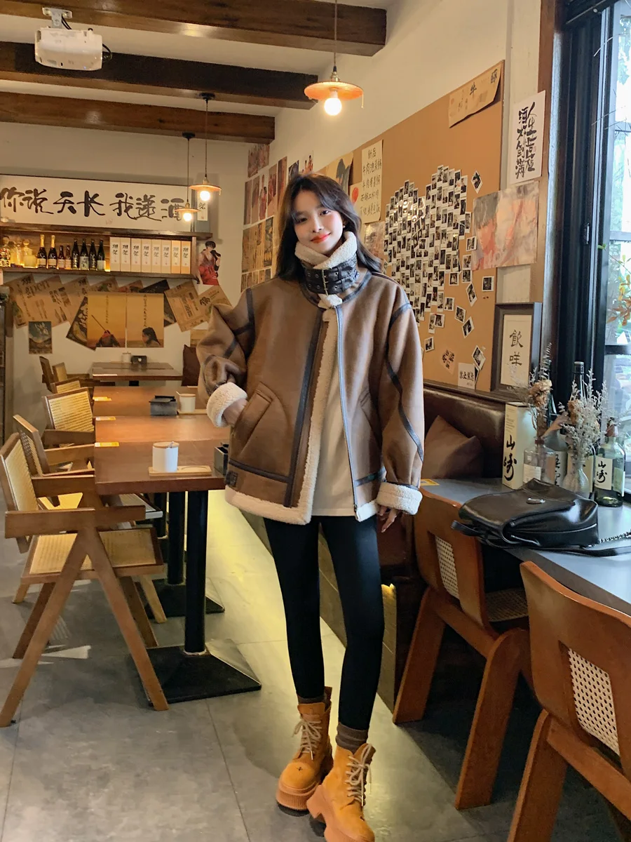 Jacket Women's Thickened Warm Fur Coat LambFur Autumn and Winter Mid-Length Loose Fashion Super Thick Lamb Fleece Cotton-Padded