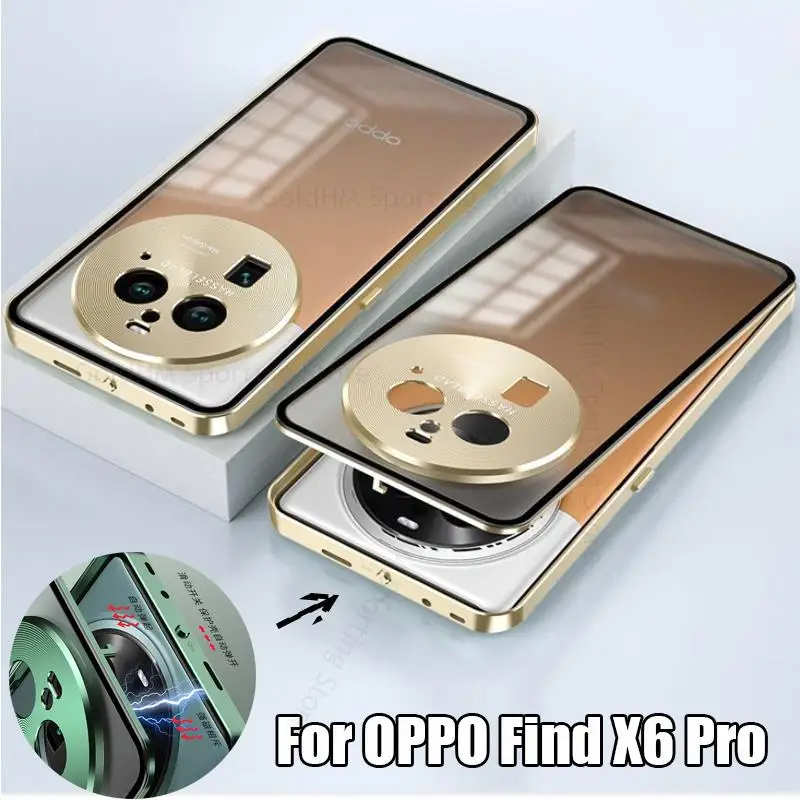 Tempered Glass Phone Magnetic Case Capa For Oppo Find X6 Pro Aluminium Alloy Bumper Lock Magnet Metal Lens Cover For Find X6 Pro