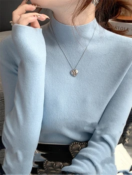 Women Fashion Stretch Tops Autumn Winter 2025 New Turtleneck Sweater Women Knitted Pullovers Long Sleeve Bottoming Solid Sweater