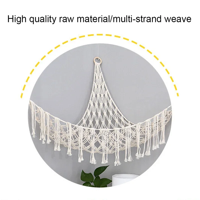 Triangle Hanging Mesh Storage Basket Boho Plush Toy Hammock Cotton Tassel Wall Net Bedroom Living Room 2