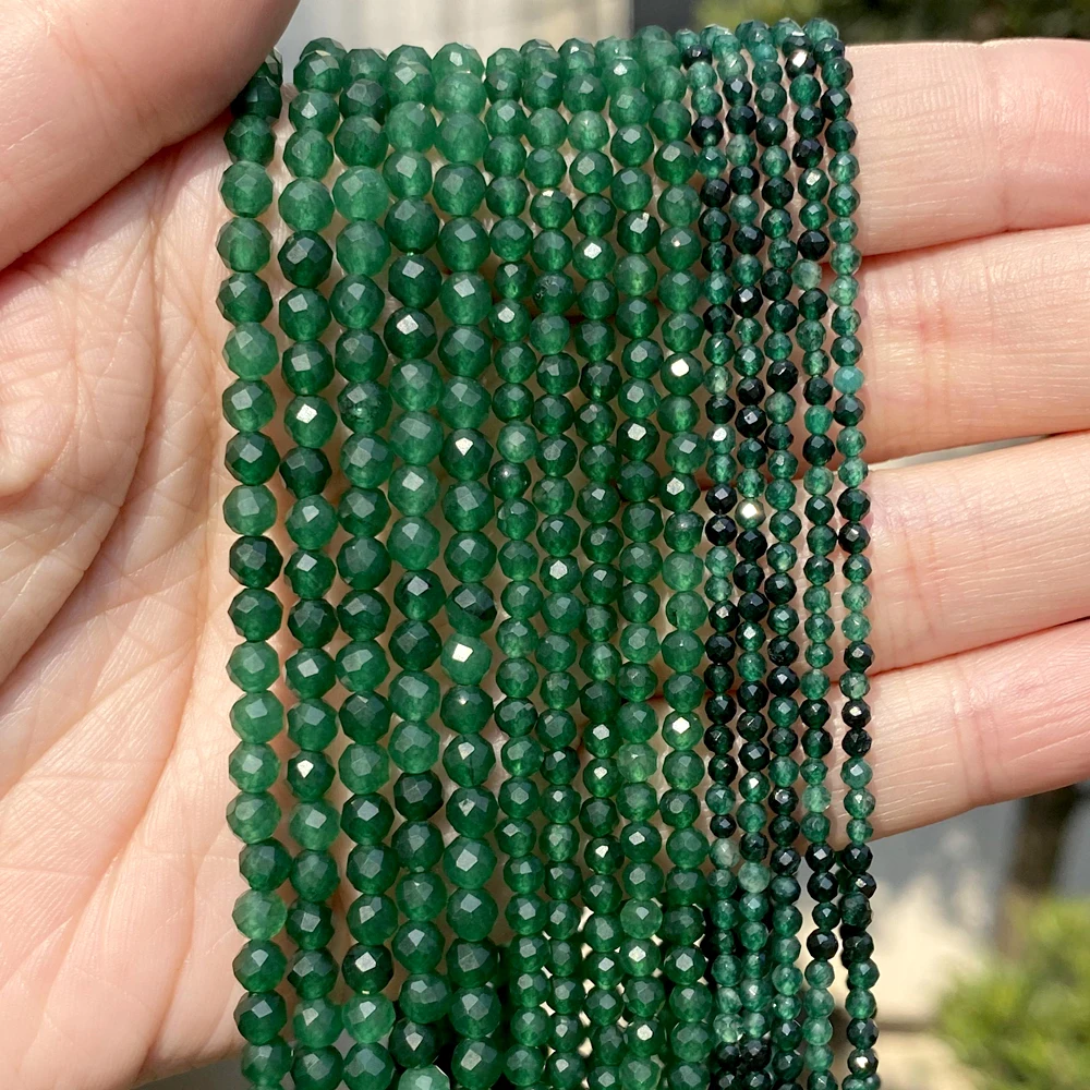Natürliche Faceted Grüne Jade Stein Runde Lose Spacer Stein Perlen Für Schmuck Machen Armband Handgemachte 2 3 4mm