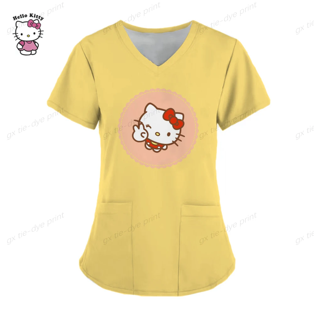 thumbnail image 1 of Uniformes médicos de Hello Kitty para mujer, camisetas de enfermera con estampado de dibujos animados de Hello Kitty, uniforme de novio para mascotas, ropa de cuidado de manga corta, 1 of 5