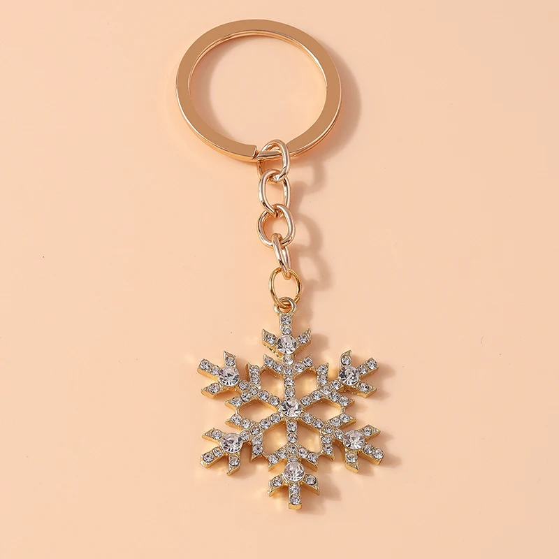 Leslie Niedlicher Weihnachts-Schlüsselanhänger, goldfarben, Kristall, Weihnachten, Schneeflocke, Schlüsselanhänger für Frauen, Weihnachten, Party, Schmuck, Geschenke