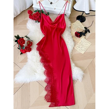 Sexy Lace Patchwork Pajamas Comfortable And Casual Long And Comfortable Women's Nightgown 1