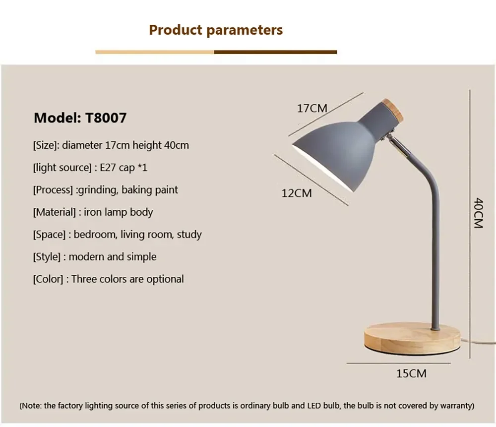 Bedside Table Lamp Nordic Desk Lamp Bedroom Study Lamps Wood Creative Flex Lights LED E27 For/Eye Protection Reading&Living Room