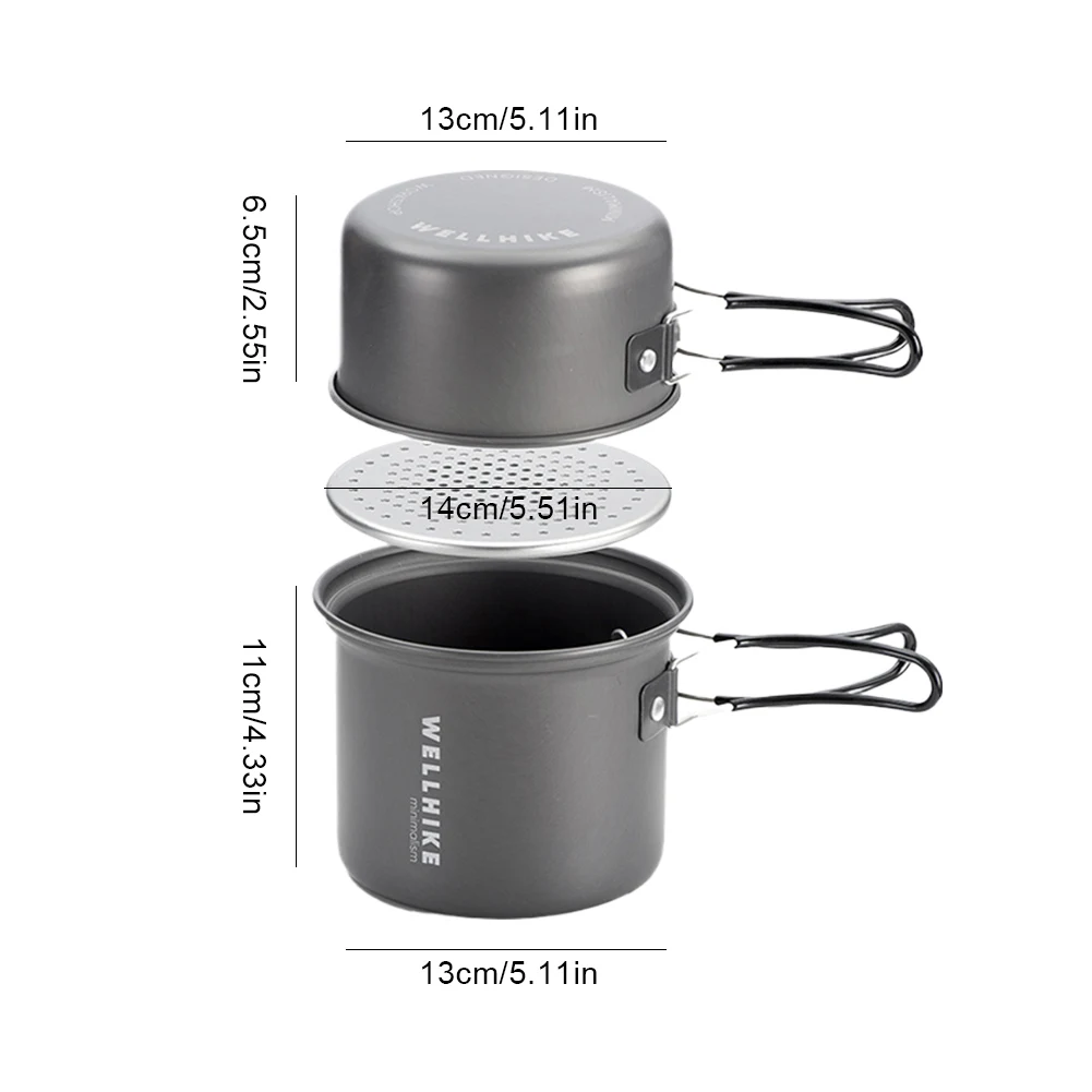 2Pcs Ultralight Aluminum Alloy Travel Tableware Pot for Camping