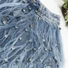 Rhinestone Beaded Exquisite Feather High Waist Denim for Women's Blue Jeans Shorts DS Nightclub Sexy Hot Pants Fashion 4