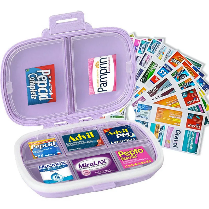 8-Compartment Pill Organizer with Labels - Portable Medicine Storage Case