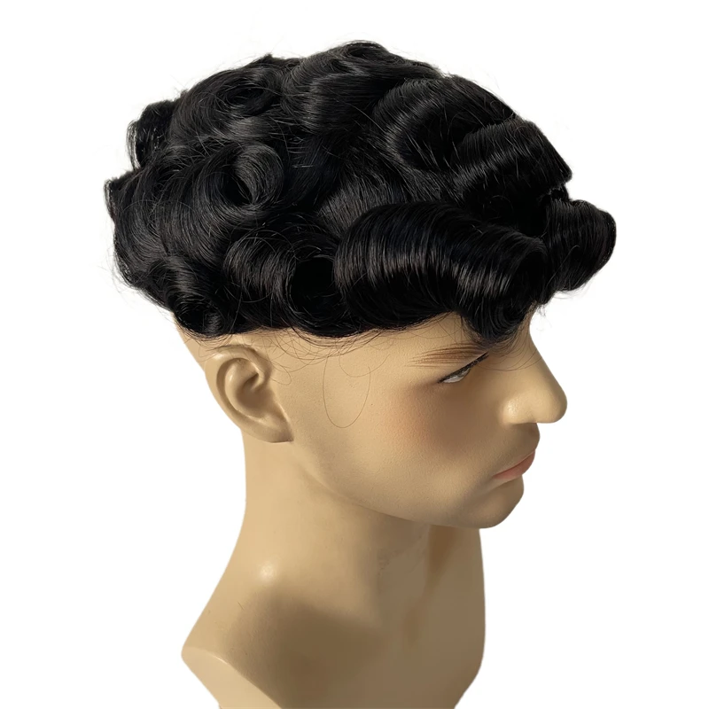 Mongolian Virgin Human Hair Pieces 1b# Black Color Front Swiss Lace 4 Eyes Toupee 8x10 Male Unit for White Men