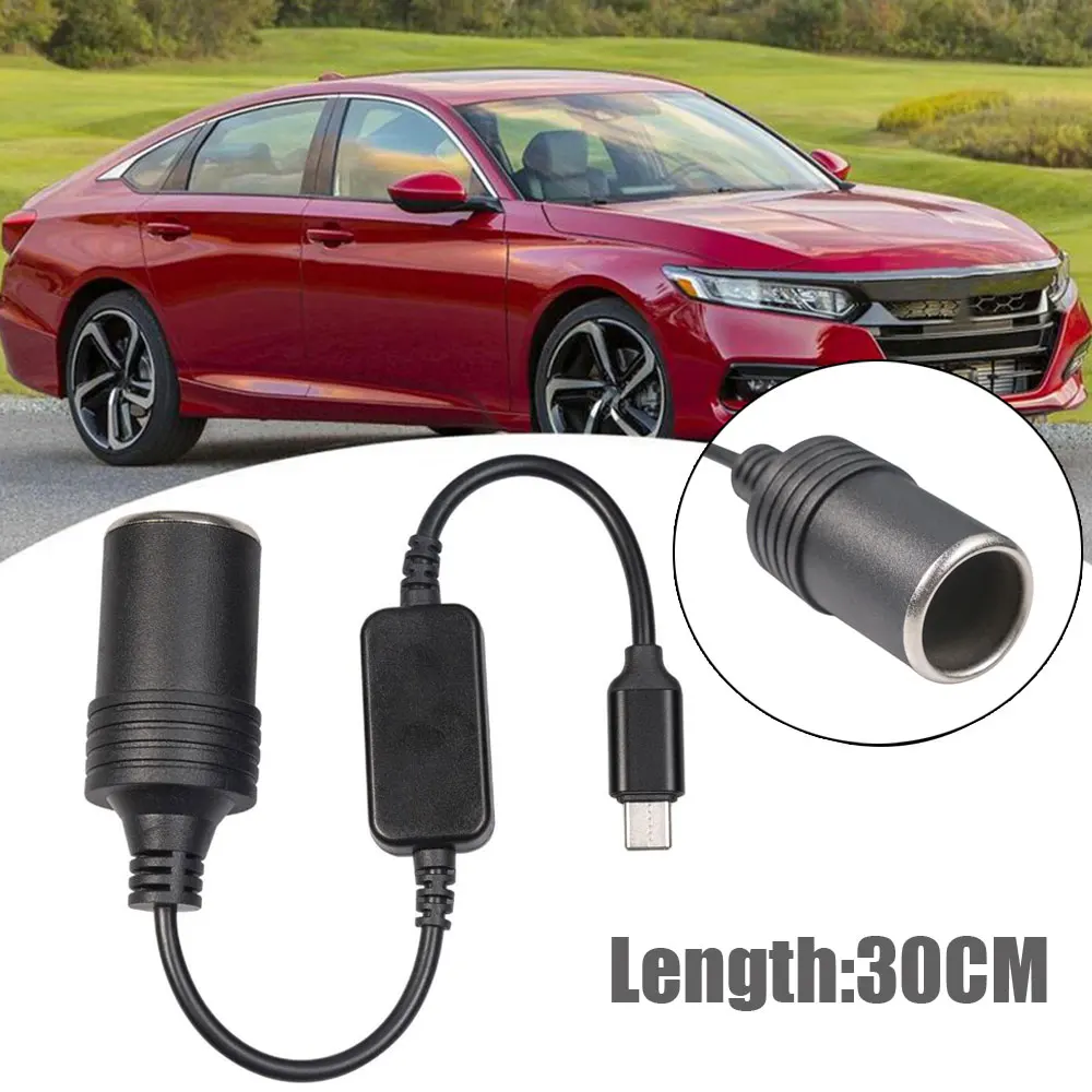 

USB PD Type C Male 12V Car Cigarette Lighter Socket Female Step Up Cable for Driving Recorder GPS E-Dog Car Fan Interior