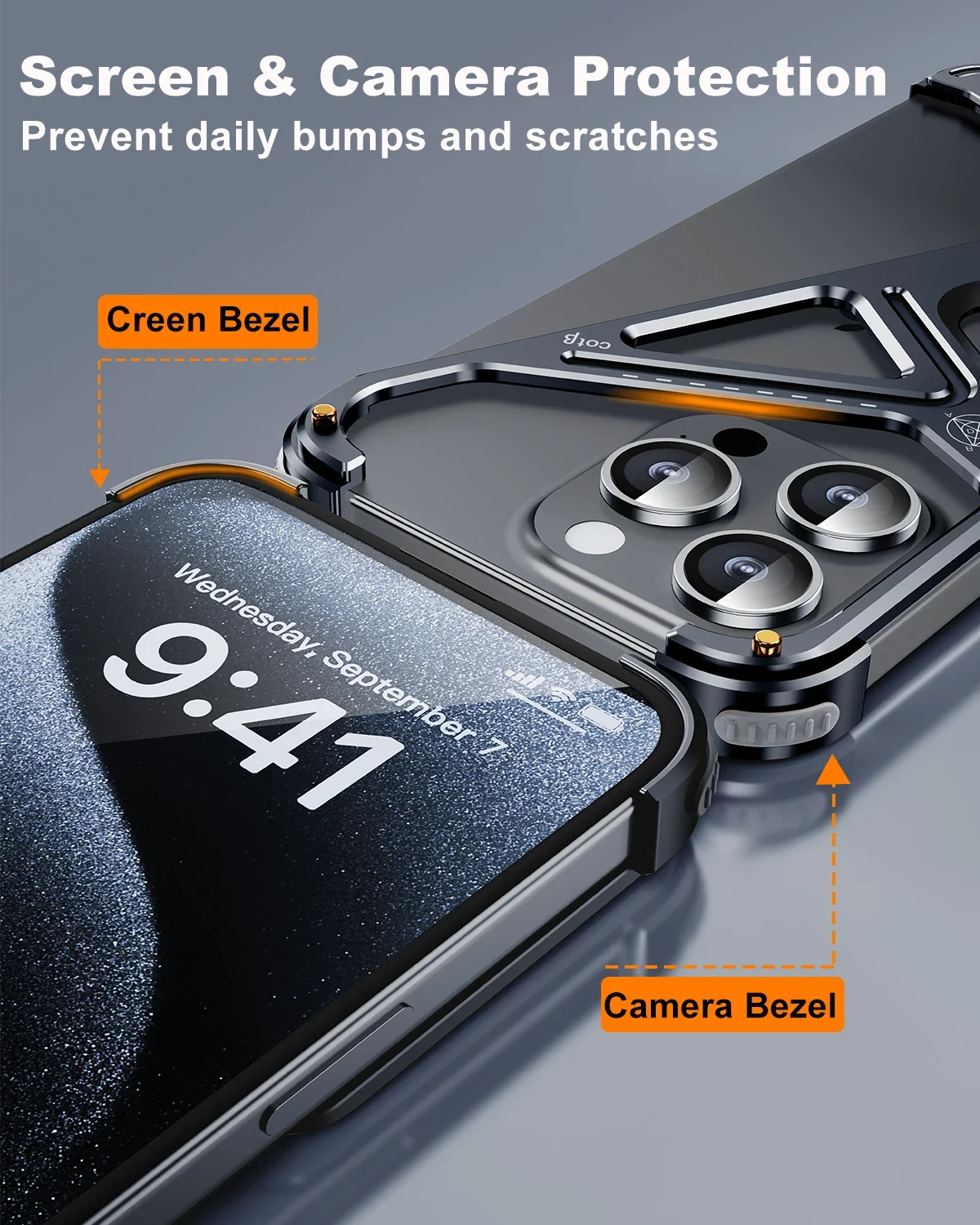 Eary Frameless Phone Case for iPhone 16 15/14 Pro Max Racetrack Shaped Cool Design Aluminum Matal Bumper Shockproof Phone Cover