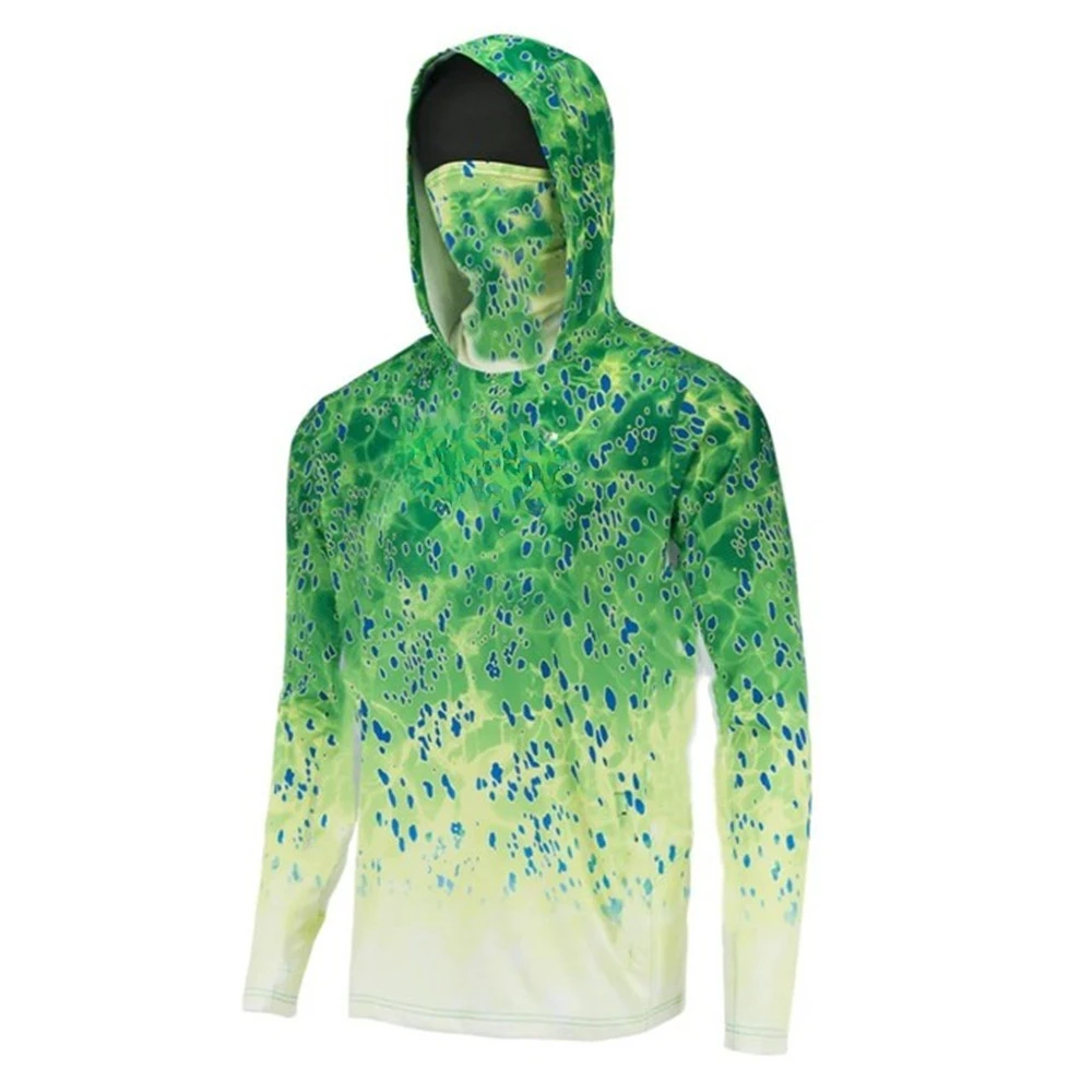Fishing Shirt UPF 50+ Hooded Fishing Clothes Men Face Cover Hoodie Sun Protection Mask Jersey Breathable
