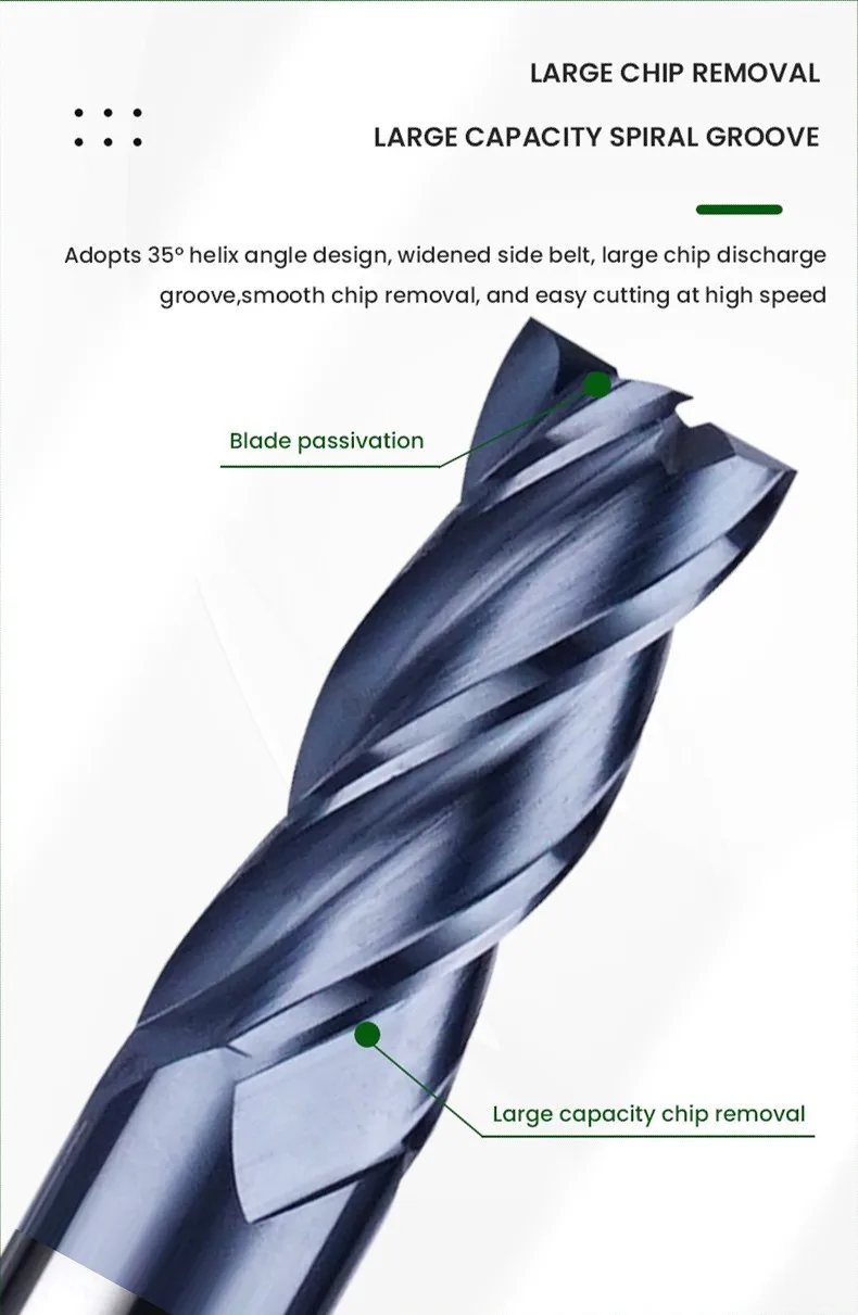 Azzkor hrc50 4-Flöten-Nano-Beschichtung Wolfram stahl Hartmetall-Schaft fräser CNC-Bearbeitungs werkzeuge Edelstahl-Fräser 1-20mm – Detail 7