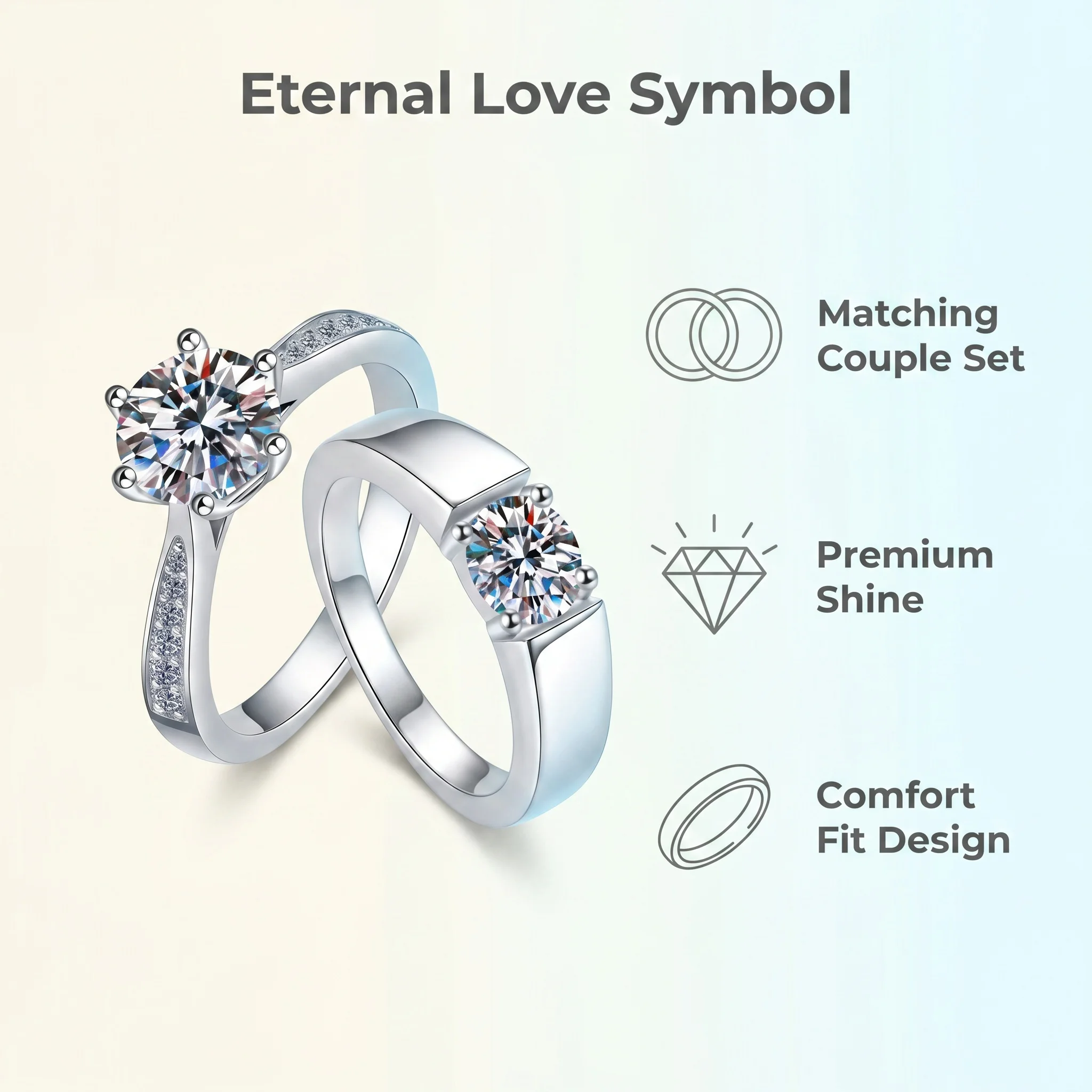 Bague de couple en argent sterling 925 avec moissanite D VVS1 pour femme et homme, bijoux de mariage, fiançailles, imitation diamant, cadeaux de mode, fête