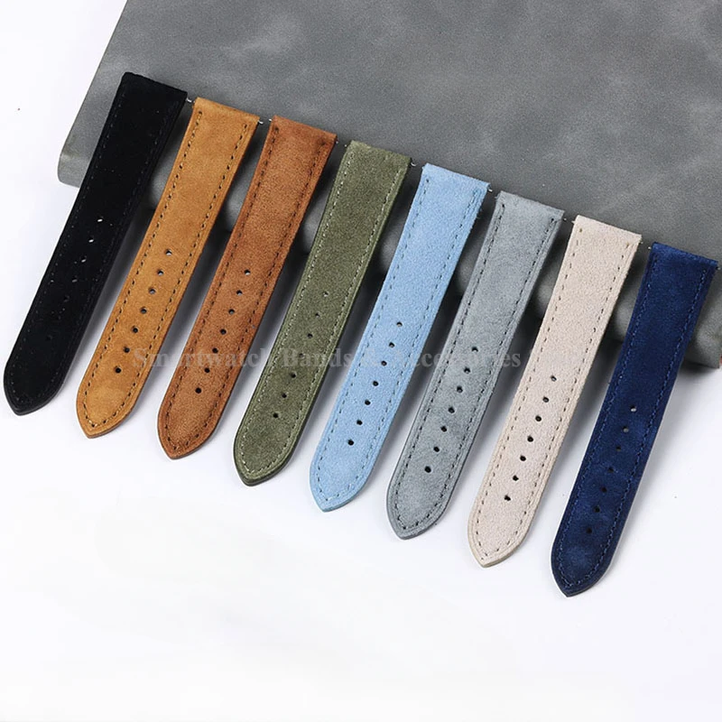 Artisanal Vintage Suede Leather Watch Strap with Handmade Stitching and Quick Release