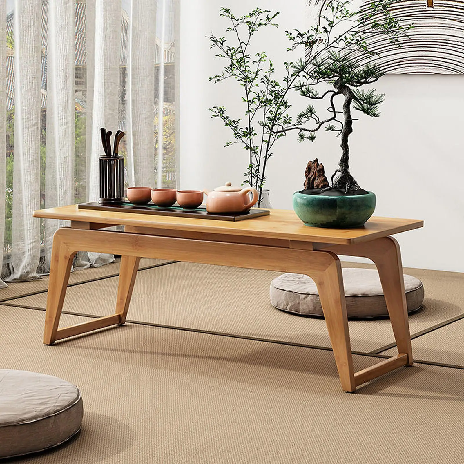 Small Coffee Table Low Table Folding Modern Easy Assembly Rectanglar Side Table End Table for Living Room Floor Small Space