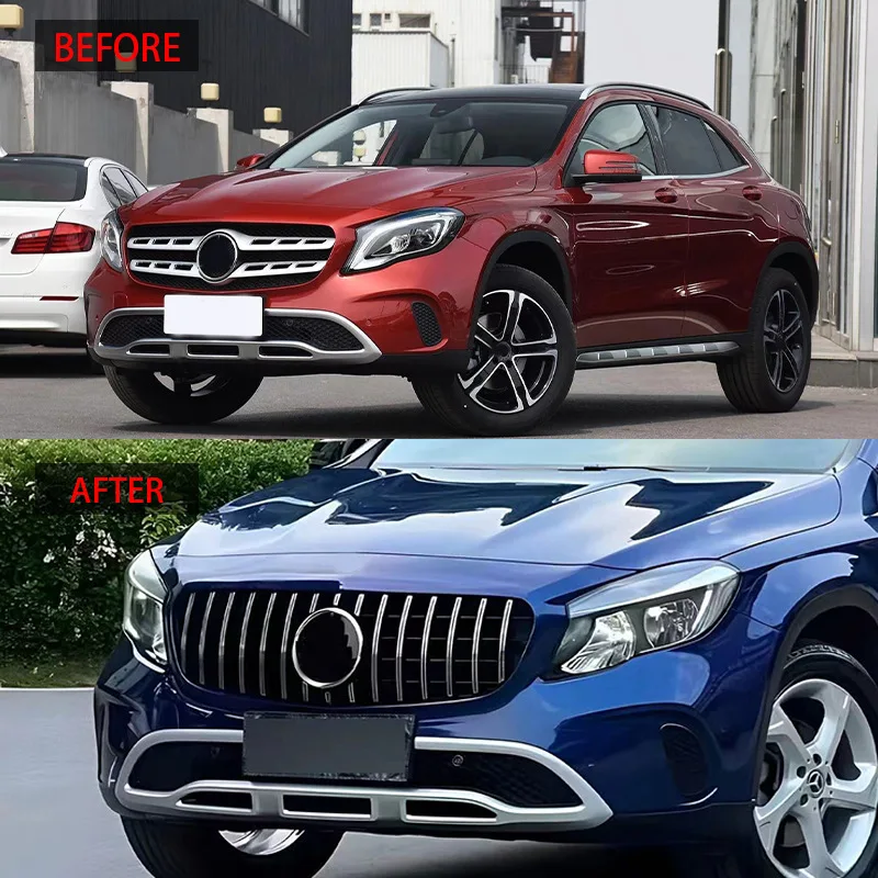 

Глянцевые черные решетки радиатора для Mercedes Benz GLA X156 GT 2017-2019, решетки радиатора, комплект бамперов, корпуса, глянцевый черный