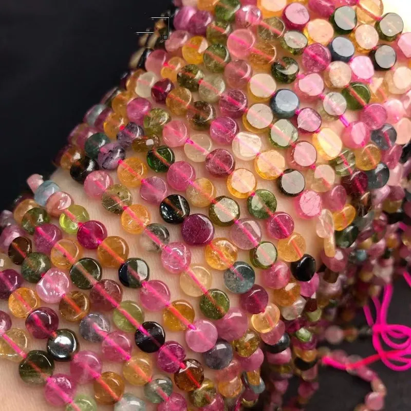 

loose beads Multicolor Tourmaline COIN OVAL 5-5.5m nature 14inch for making jewelry necklace FPPJ wholesale