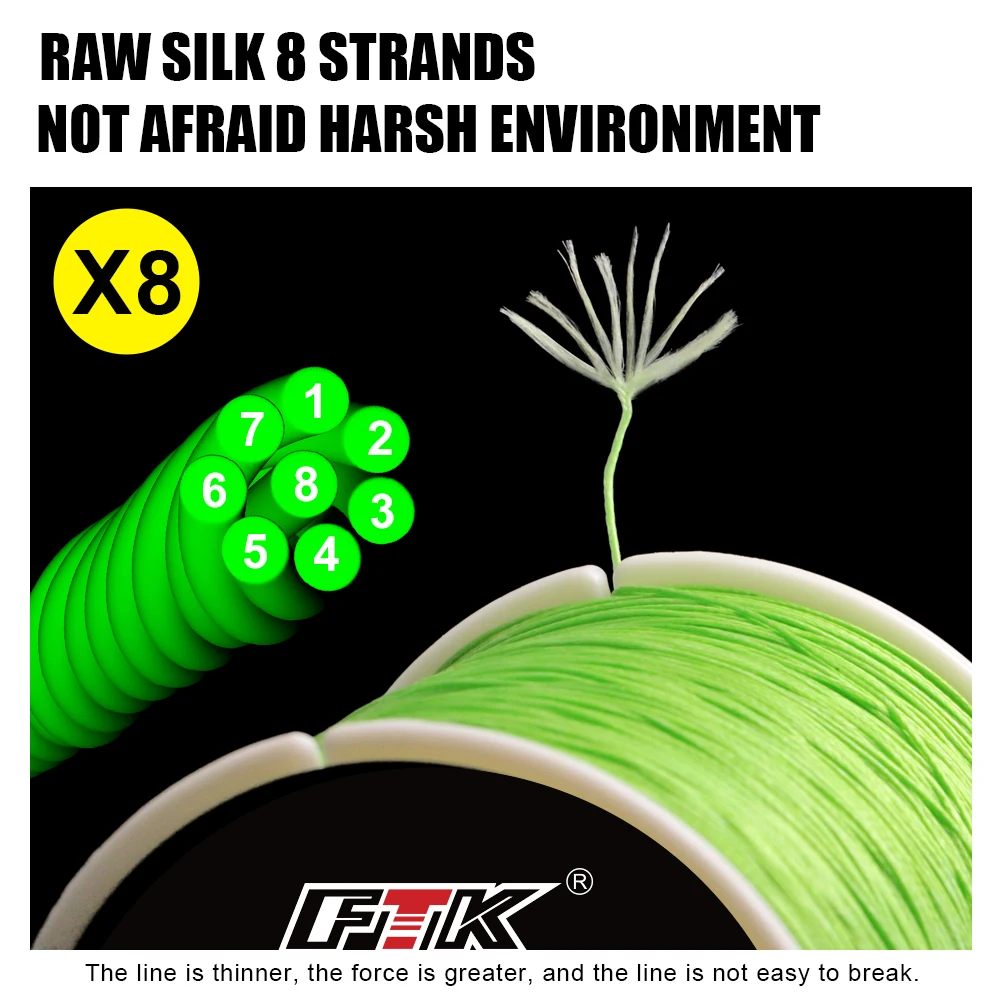 FTK 8 Braided Wire 300m 0.8#-10.0# 15LB-110LB 5 Colors  Braided Fishing Line Super Abrasion Resistance Fishing Line 5
