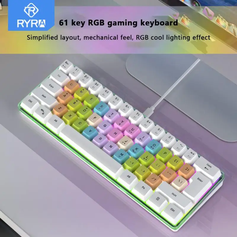 

RYRA RGB Backlit Gaming Keyboard USB Type-c Detachable Cable Wired Keyboard 61 Key Mini Portable Gamer Keyboard For PC Computer