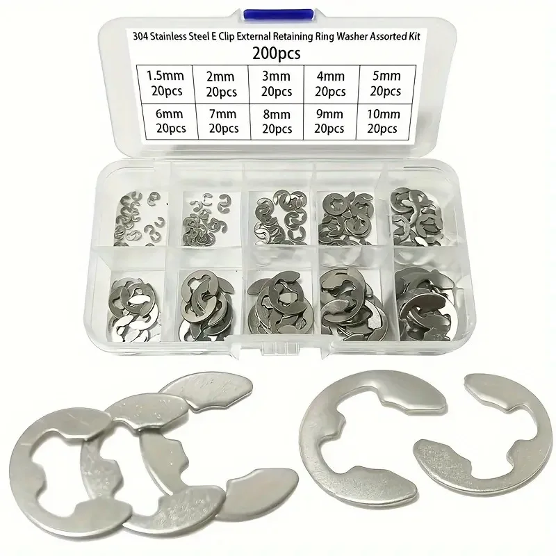 Split Retainer Rin 120/200Pcs Boxed Retaining Ring 304 Stainless Steel E-type Shaft With ...