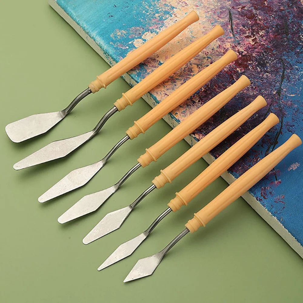 7Pcs Cake Palette Knife for Baking Mini Oil Spatula Art Small Clay Tools for Decorating/Design Plastic Wooden Handle 1023413 - Image 3