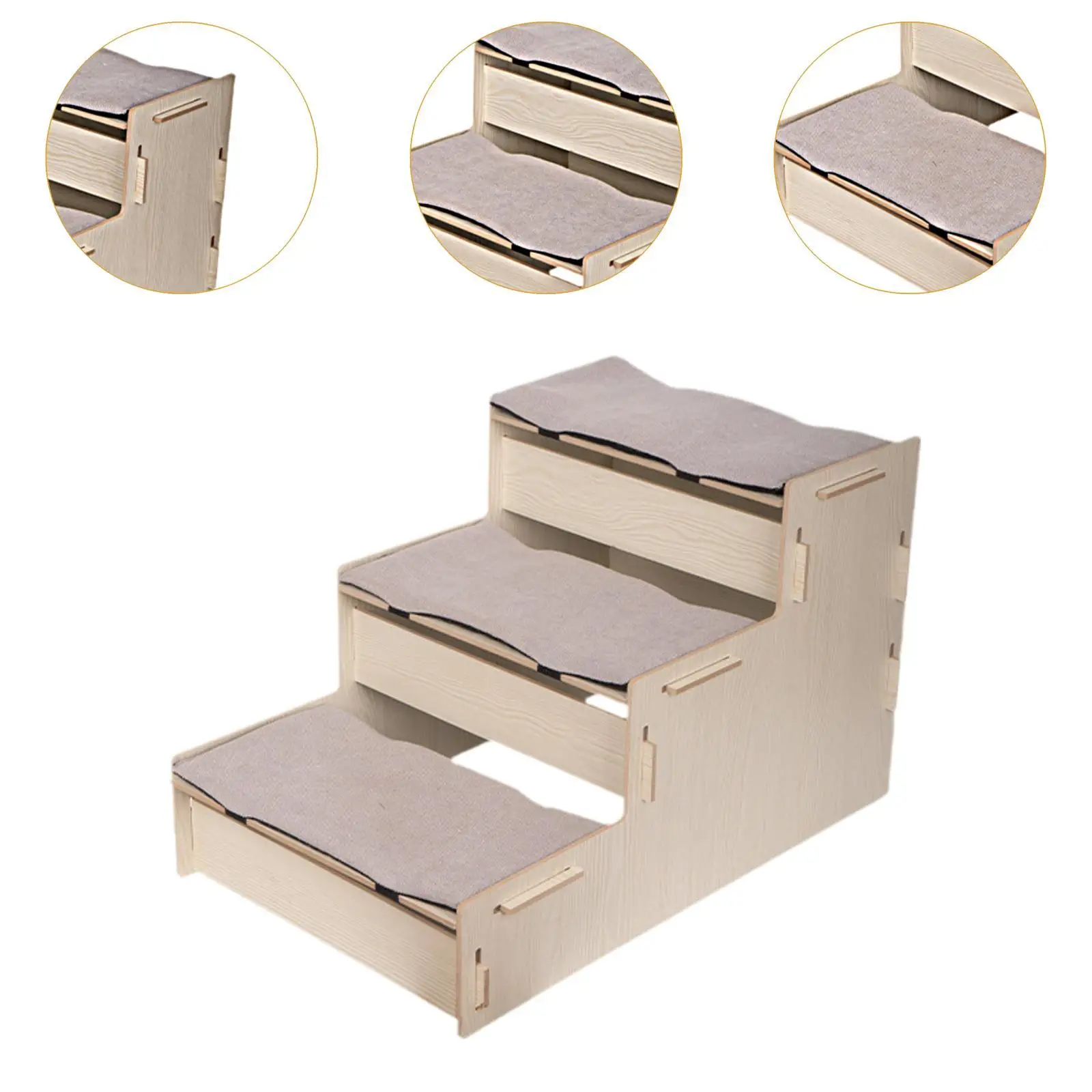 Wooden Pet Stair with Carpet Stable Easy Climb Non Slip Puppy Pet Step