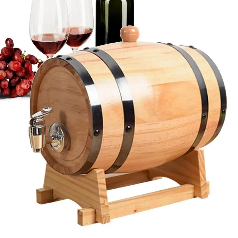 

Wood Barrel Drink Dispenser Oak Barrel For Whiskey Compact Decanter With Faucet Red Wine Horizontal Bar Catering Accessories