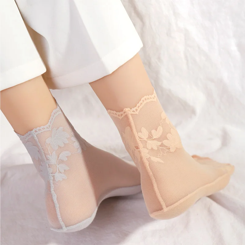 Neue Sommer Kurze Socken Frauen Mesh Spitze Transparent Lolita Stil Unsichtbare Dünne Nicht-slip Kurze Knöchel Schwarz Low Cut boot Socken – Detail 3