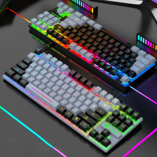 K10 87 Keys LED Luminous Keyboard Home Gaming Keyboards USB Wired Rainbow Backlight Desktop Computer Keyboard Office Accessories 3