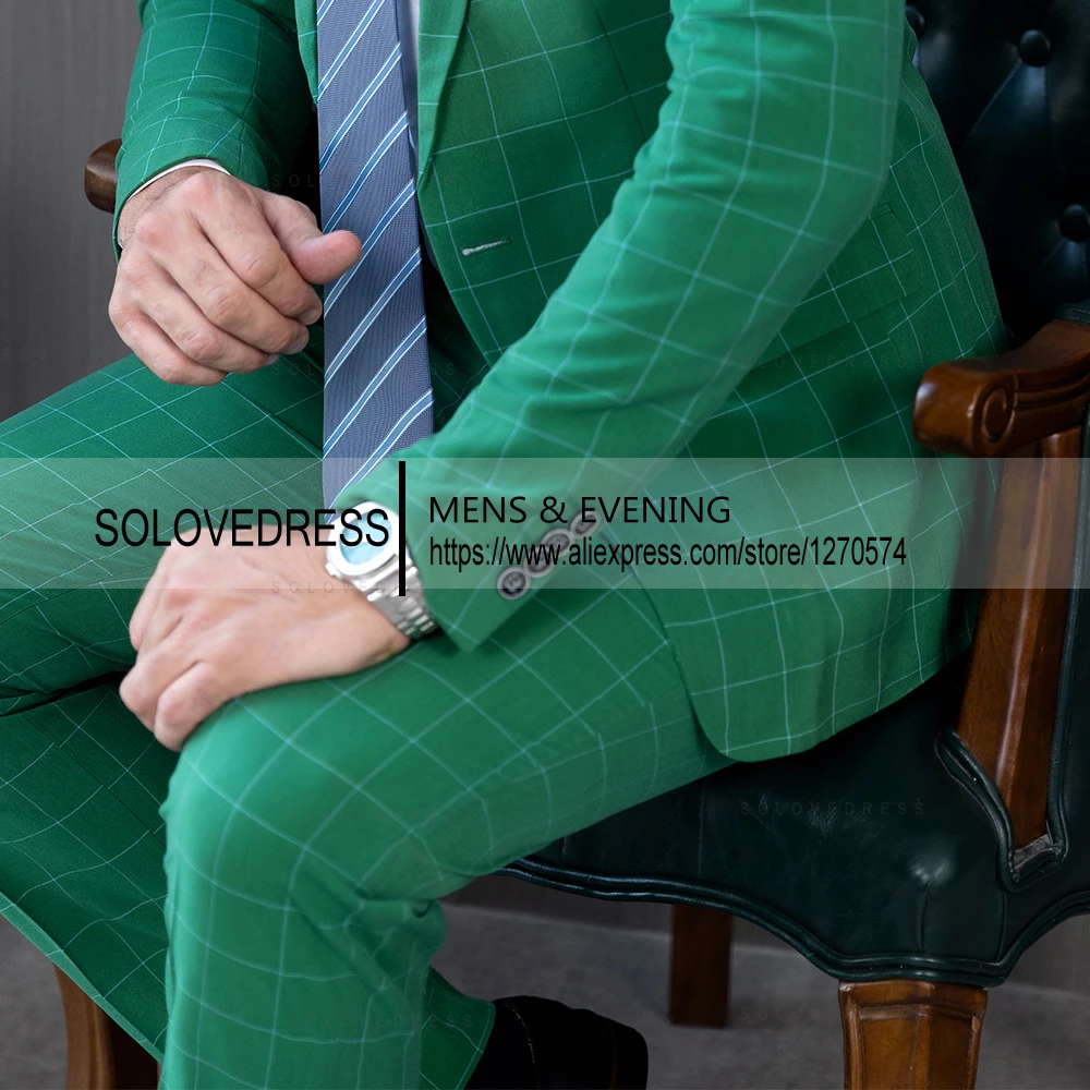 Mens Fashion 3 Pieces Men's Suit Plaid Breathable Prom Tuxedos for Wedding Grooms (Blazer+Vest+Pants)