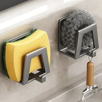 4/1pcs Stainless Steel Sponge Holder Self Adhesive Sink Drain Drying Sponges Racks Shelf Kitchen Storage Wall Holders Organizer 1