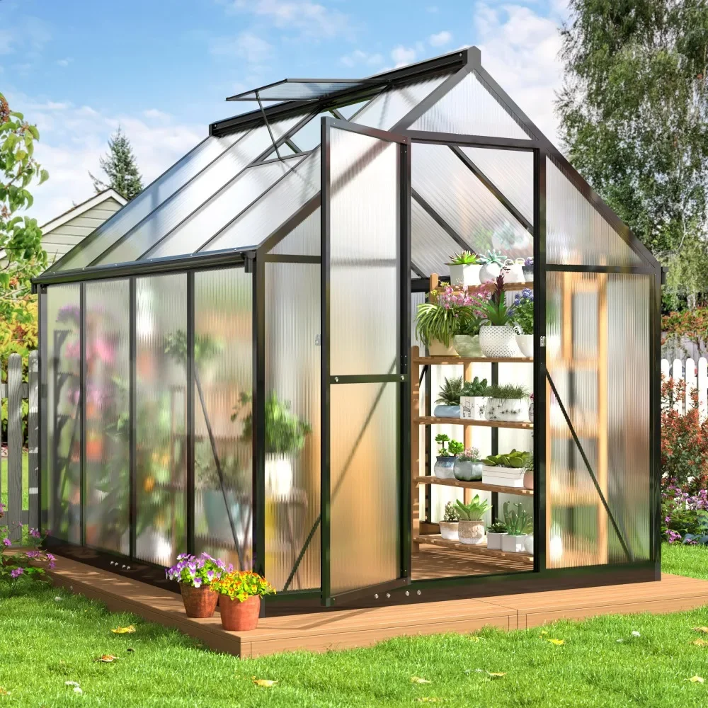 6x7.5 FT Greenhouse, Polycarbonate Greenhouse with Quick Setup Structure and Roof Vent, Aluminum Large Walk-in Greenhouse 2