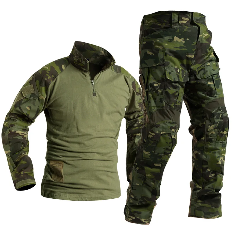 Tactical Suit Man Hunting Clothing Sets BDU Hiking Camouflage Long Sleeve T-shirts Cargo Work Pants combat uniform