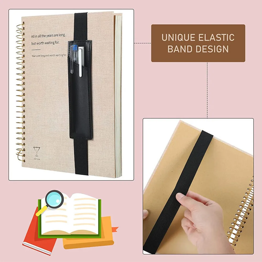 Pu Leder Bleistift Aufbewahrung tasche Buch Notebook elastische Gummiband Stift  Clip tragbare Büro Meeting Laptop Stift halter - AliExpress