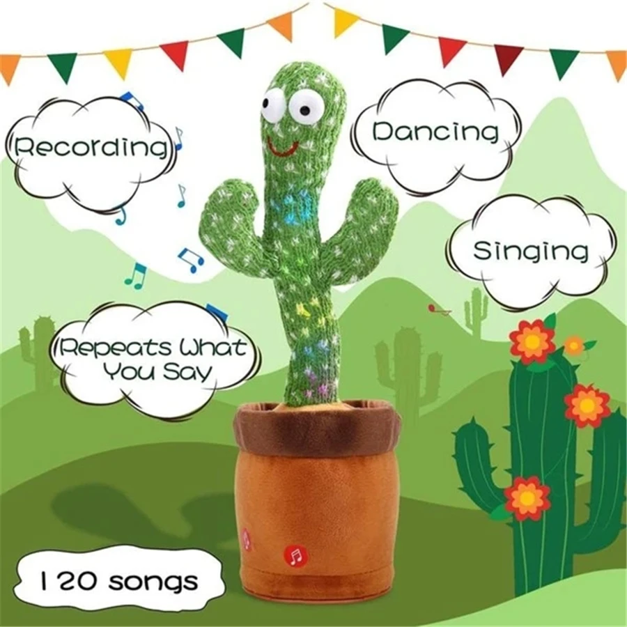 USB Electric Singing and Dancing Recording Repeater Cactus Plush Funny Decompression Kids Adult Party Toys