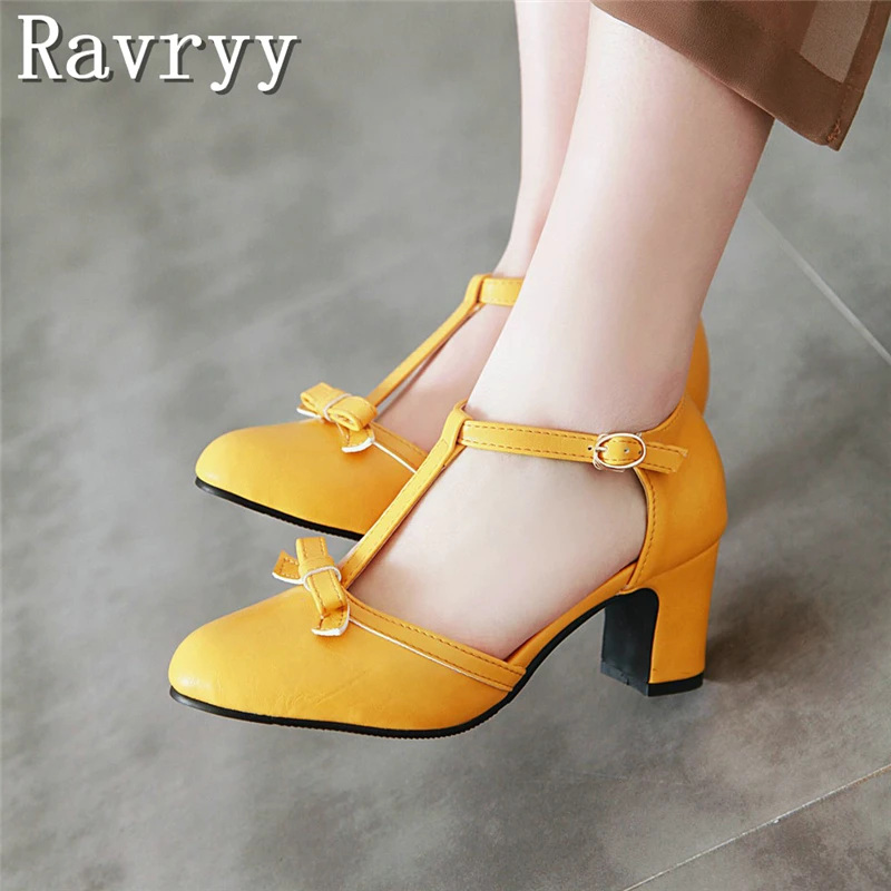

Women Sweet Butterfly Knots Mary Janes Shoes T Strap Thick High Heel Buckle Strap Single Shoes Lolita Girl Dress Shoes